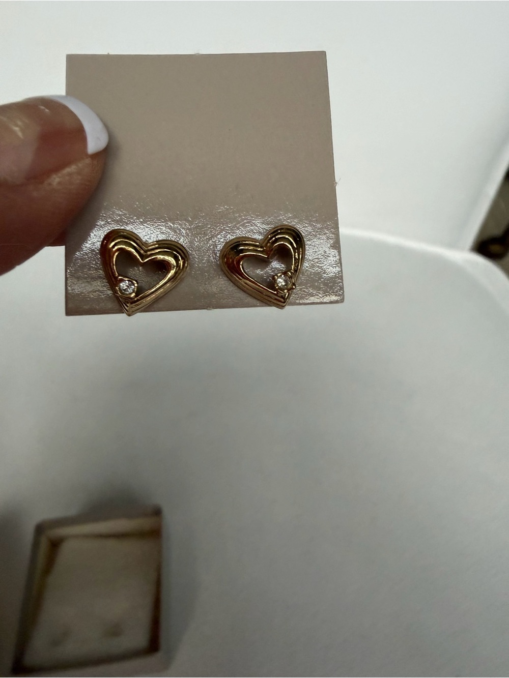 Avon Gold Heart Stud Earrings with Clear Stone Accents